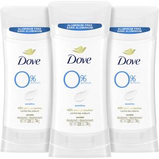 Dove 0% Aluminium Deodorant Stick Sensitive 3 Count ikke-irriterende deodorant til underarmspleje Bedste aluminiumsfri deodorant 2,6 oz