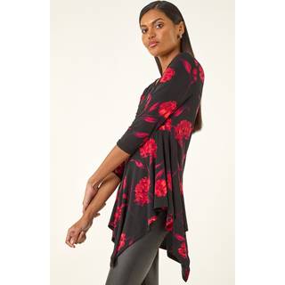 Roman Asymmetrisk stræk-tunika top med romantisk blomstertryk
