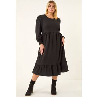 Roman Roman Black Curve Textured Gathered Stretch Midi Dress - 16