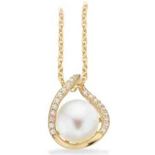 Scrouples halskæde i forgyldt med vedhæng med perle/cubic zirkonia