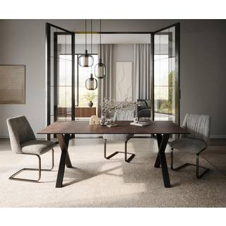 Esstisch Edge 200x100 Glas Antique-braun X-Gestell Metall Schwarz - Braun