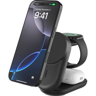 Belkin UltraCharge 3-i-1 Qi2 trådløs oplader (sort)