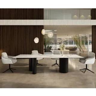Esstisch Edge 300x100 Keramik Calacatta Luxe Weiß-Gold-Grau Troa Metall Schwarz