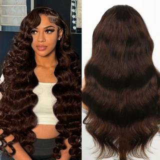 Kesenmu Chokoladebrun blonde front paryk 13x6 HD Brown Body Wave blonder frontal parykker Menneskehr Pre-plukket med babyhr 210% tthed Farvet