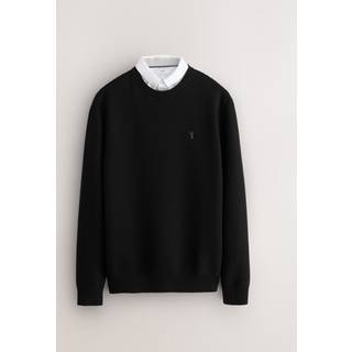 Next Black Crew Neck Regular Fit Textured Oxford Mock Shirt Jumper