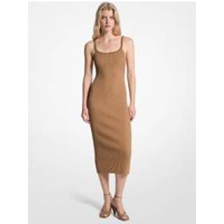 MK Chain Ribbed Stretch Knit Midi Dress - Brown - Michael Kors