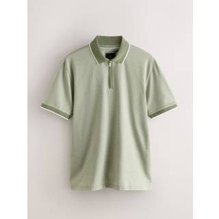 Next Sage Green Regular Fit Smart Quarter Zip Polo Shirt - large
