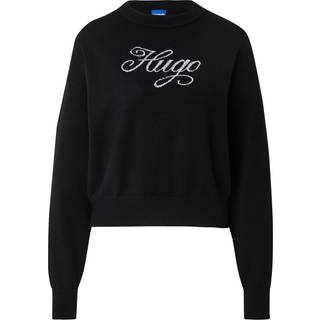 Strikket sweater i relaxed fit med logo i metallisk garn