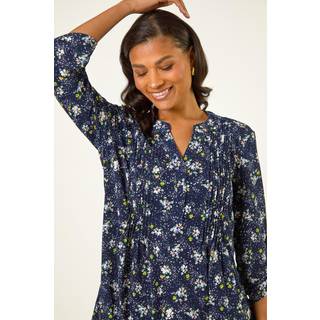 Roman Roman Blue Ditsy Floral Print Stretch Blouse