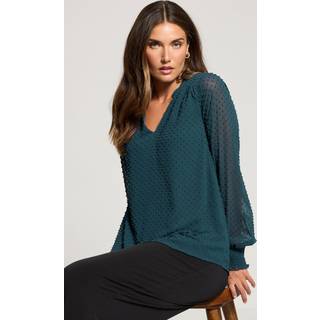 Lts Tall Teal Green Dobby Spot Shirred Blouse 24 Lts | Tall Women's Shirts & Blouses