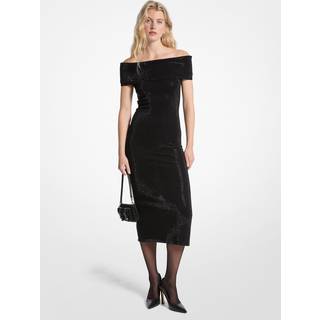 MK Embellished Stretch Knit Off-The-Shoulder Dress - Black - Michael Kors - XXS