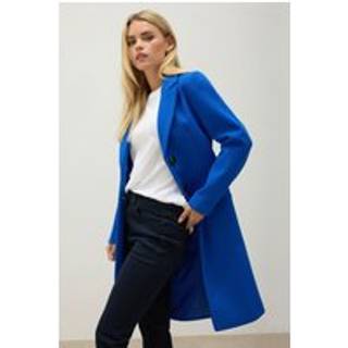 M & Co M & Co Blue Petite Single Breasted Crombie Coat