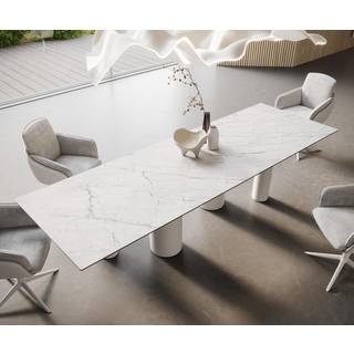 Esstisch Edge 300x100 Keramik Laminam®Statuarietto Weiß Pilier Metall Weiß
