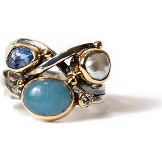 Athena viklering med aquamarin, safir og perle - 55