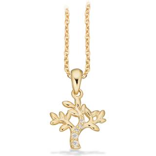 Scrouples Vedhæng Livets Træ cubic zirkonia i 8 karat guld med forgyldt sølvkæde