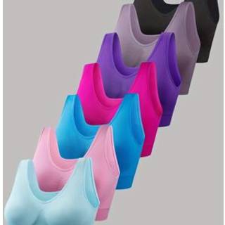 TEMU 7pcs ' Sports Bras - Full-coverage No Underwire, (black/pink/purple/blue/ Green/navy/dark Grey) - Low- Gym, Yoga, & Casual Attire - Machine Washable Medium Athletic Shirts
