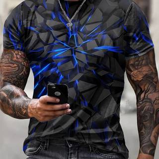 TEMU Men's Quick-dry Short Sleeve T-shirt With Vibrant Geometric Print – Stylish Design For Casual Wear And Outdoor Activities