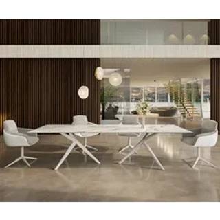 Esstisch Edge 300x100 Keramik Calacatta Luxe Weiß-Gold-Grau Estelar rund Metall Weiß - Calacatta Luxe Weiß-Gold-Grau