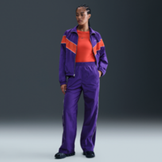 Vævede Nike Windrunner-bukser med høj talje og åben kant til kvinder - lilla - XXL (EU 52-54)