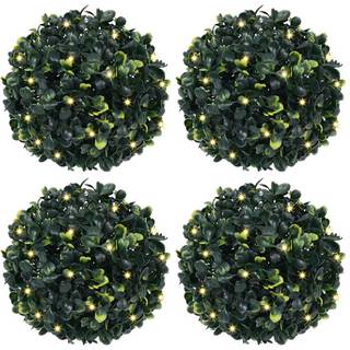 Kunstige Buksbomkugler Med Led-Lys Grøn - 12 cm