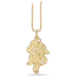 Scrouples halskæde i forgyldt med blad-vedhæng med cubic zirkonia