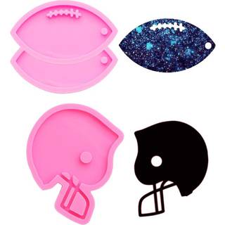 3 datorer glansig glänsande fotbolls rugby hjälmar boll nyckelring med hål silikonform för diy fondant prinka gummi godis pudding gelé skott baga