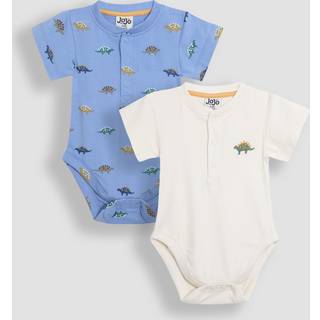 Jojo Maman Bébé JoJo Maman Bébé Blue & Natural Short Sleeve Bodysuits 2-Pack