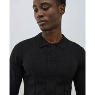 River Island River Island Black Viscose Muscle Fit Rib Polo Shirts
