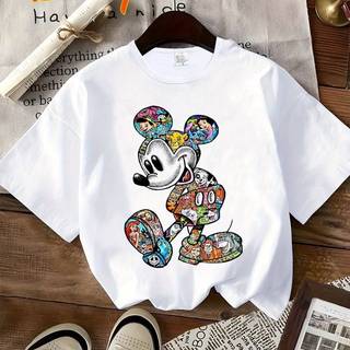 TEMU Pattern, Short-sleeved Round-neck T-shirt Featuring Mickey Mouse Print, Casual And Stylish Short-sleeve Tee, Slightly Stretchy, Non-transparent, Material, Everyday Wear, Women's T-shirt [y2k]