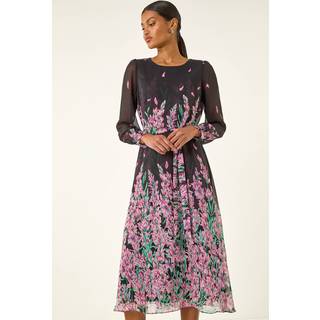 Roman Roman Pink Floral Border Print Belted Midi Dress - 40