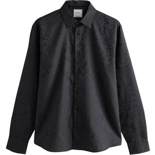 Next Black Floral Regular Fit Geometric Print Long Sleeve Smart Shirt - xxxxlarge