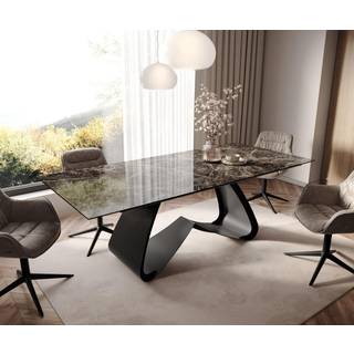 Esstisch Edge 180-220x100 Keramik Laminam® Emperador Extra Lucidato Dunkelbraun W-Gestell Schwarz ausziehbar - Laminam®Emperador Extra Lucidato Dunkelbraun