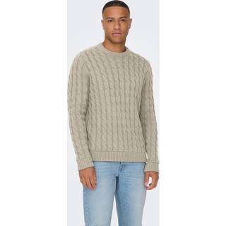 ONLY & SONS Kicker Cable Knit Crew Neck Oatmeal