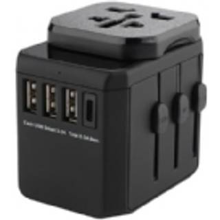 EET RETAIL Verdensrejseadapter 3 USB A-porte og 1 USB-C-port med Universal til EU-strømstik