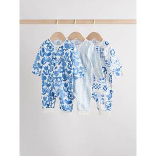Next Blue 3 Pack Two Way Zip Baby Sleepsuits (0mths-3yrs)