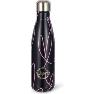 Hype Hype. Girls Glitter Scribble Hearts Thermal Black Water Bottle