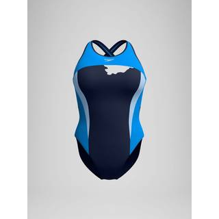 Women's High Neck Splice Cross Back Swimsuit Navy/Blue