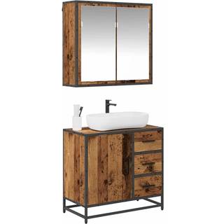 Badeværelsesmøbel sæt med dør 2 pcs Gammelt træ Konstrueret træ