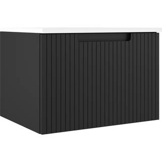 Tvättställsskåp Ribb Svart Matt 60 cm med Handfat Vit Blank