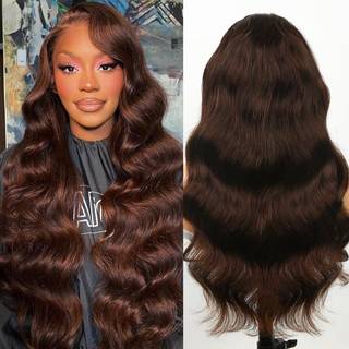 Kesenmu Chokoladebrun blonde front paryk 13x6 HD Brown Body Wave blonde frontal parykker Menneskehr Pre-plukket med babyhr 210% tthed Farvet b