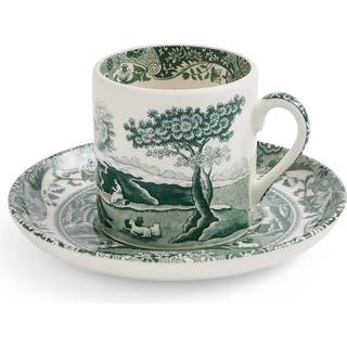 Spode Heritage Green Italian espressokop med underkop 9 cl, grøn/hvid