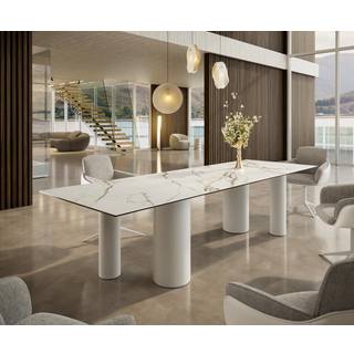Esstisch Edge 300x100 Keramik Calacatta Luxe Weiß-Gold-Grau Pilier Metall Weiß - Calacatta Luxe Weiß-Gold-Grau