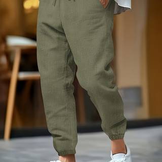TEMU Men's Lightweight Linen Joggers - Breathable, Loose-fit Casual Pants With Drawstring Waist For Beach, Outdoors & Casual Attire, Jogging Pants, Outdoor Clothing, Comfortable Leisurewear