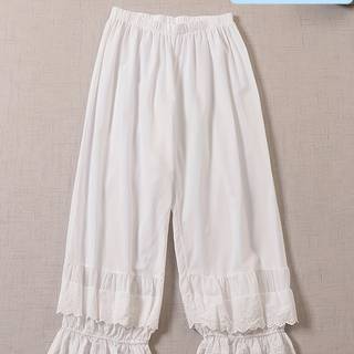 TEMU Women's Japanese Style Embroidered Lace High-waisted Wide-leg Pants - Double-layer Hem, Loose Fit Nine-tenths Length Casual Trousers For Spring Summer Fall, High Waist Pants