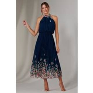 Jolie Moi Jolie Moi Blue Pleated Halterneck Maxi Dress - 18