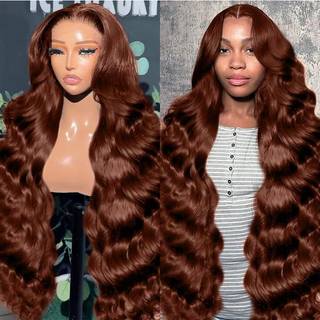 IDHERE 20 tommer rdbrun blonde frontparykker Menneskehr 13x6 HD Transparent Body Wave Blonde frontal paryk 220% tthed Forplukket kobber Rd fa