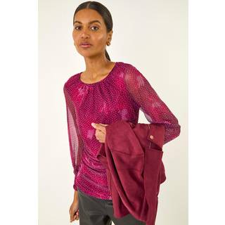 Roman Roman Pink Printed Stud Mesh Stretch Tunic Top
