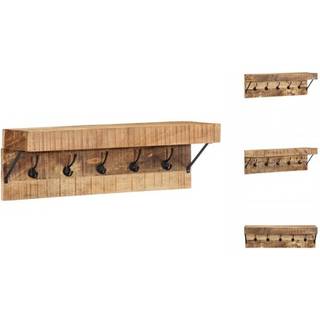 Knagerække Med Hylde Brun 73 X 19 X 23 Cm Massivt Mangotræ