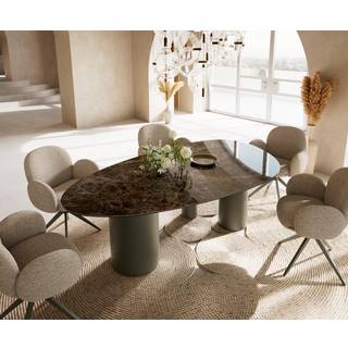 Esstisch Edge Oval 220x120 Keramik Laminam® Emperador Extra Lucidato Dunkelbraun Troa Metall Effektfinish Titan - Laminam®Emperador Extra Lucidato Dunkelbraun
