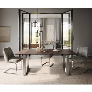 Esstisch Edge 200x100 Glas Antique-braun Edelstahl Schmal - Braun